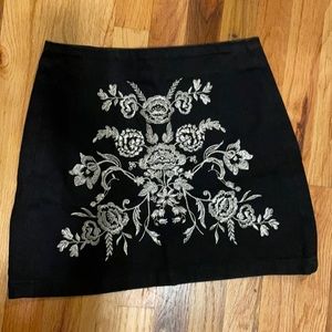Topshop high waisted silver embroidered black mini skirt